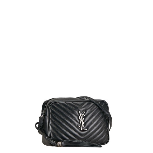 Saint Laurent Black Shoulder Fringe V YSL Stitch Bag Lou - Picture 1 of 10